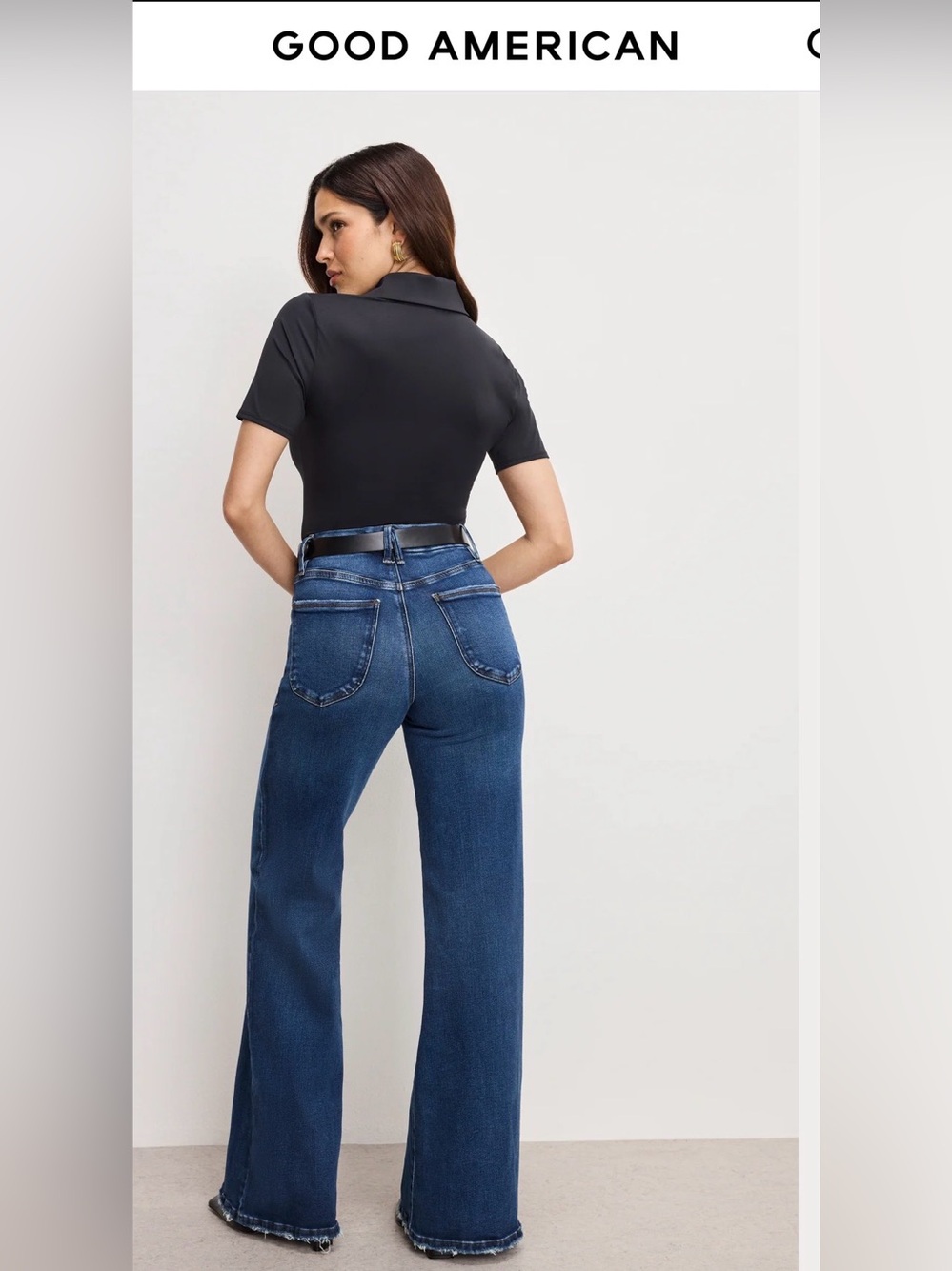 Good American Dark Blue High-Rise Wide-Leg Jeans - Picture 2 of 11